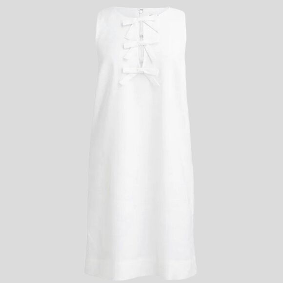 J. Crew Dress Bow Linen White Shift Size Large • NEW WITH TAGS • - Picture 1 of 10